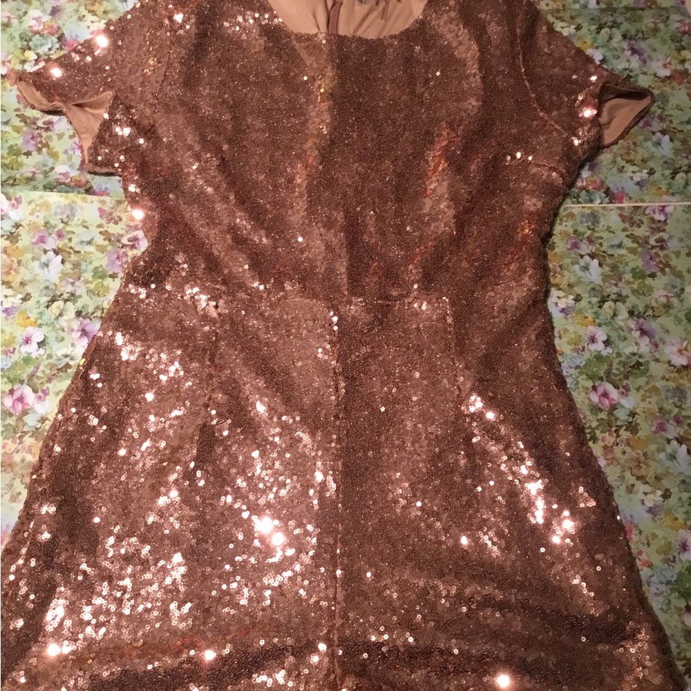 Fashion Nova Rose Gold Sequin Crop Top Jumpsuit